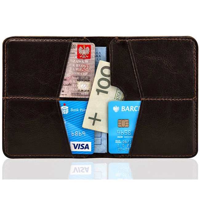 Cienki skórzany portfel męski Solier SW10 ciemny brązowy