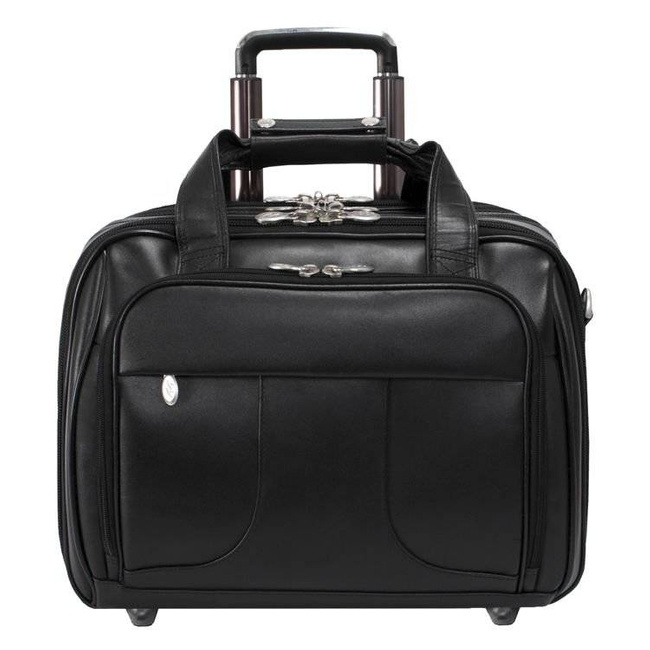 Skórzana torba podróżna na laptopa 17" z odpinanym wózkiem teczka 3w1 Mcklein Chicago 83585