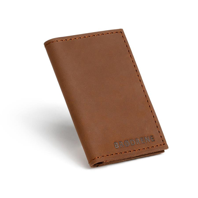 Skórzany cienki portfel slim wallet BRODRENE SW03 jasnobrązowy