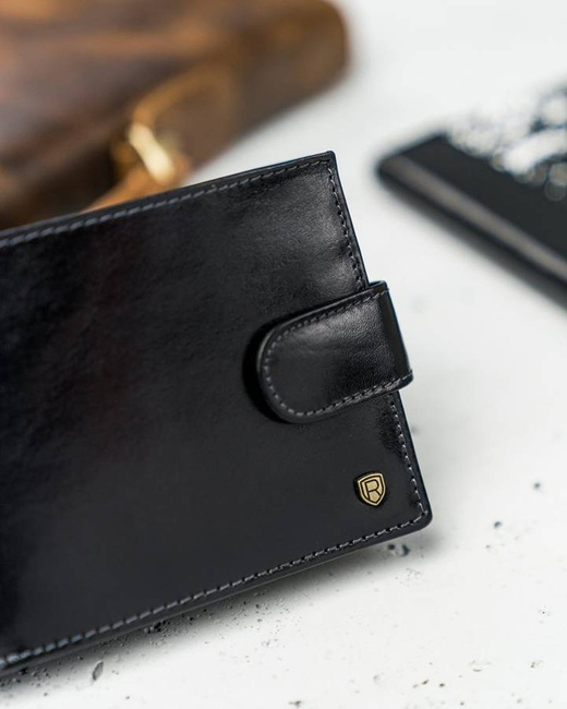 Skórzany portfel męski czarny Rovicky N61L-RVT BLACK