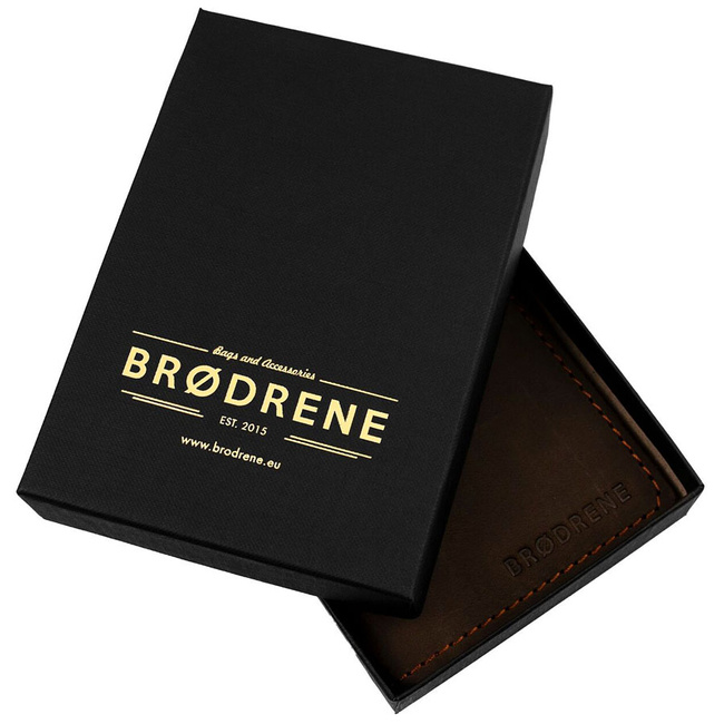 Skórzany zestaw portfel i bilonówka BRODRENE SW02 + CW01 ciemnobrązowy
